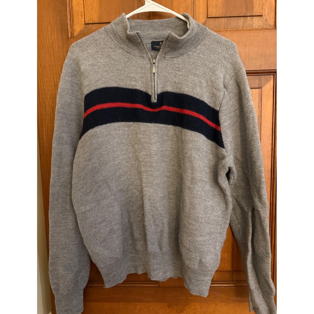Brooks Brothers Extra Fine Merino Wool Sweater Mens M/L (38-42) Gray Quarter Zip - Picture 2 of 10